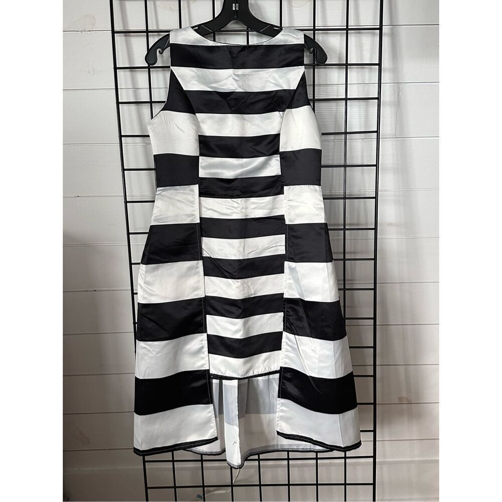 Hi-Low‎ Striped Pleated Overlay Classic Dress Womens S Black White Wedding Guest
